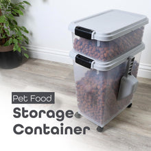 3pcs Airtight Pet Food Storage Container Set on Wheels, Dual-Compartment Dry Dog & Cat Food Dispenser with Rolling Casters and Measuring Scoop