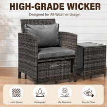 2 Seater Rattan Garden Sofa Set with 2 Armchairs, 2 Ottomans & Storage Coffee Table, Outdoor Patio Conversation Furniture, PE Wicker Chairs for Balcony