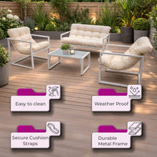 Neo 4pcs Outdoor Patio Garden Furniture Set Cushions Metal Sofa Loveseat 2 Chairs Glass Coffee Table Balcony Backyard Conservatory