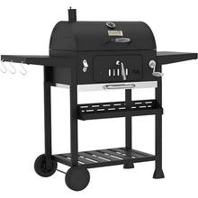 Campfire Outdoor XL Smoker Barbecue Charcoal Portable BBQ Grill, 2 Folding Side Table, Built-in Thermometer, Adjustable Charcoal Pan & Chimney, Wheels, Large Coal BBQ Smoker for Home Garden Cooking