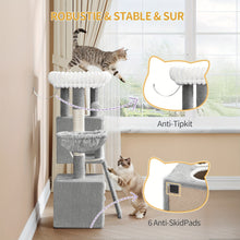 98cm Cat Tree, Cat Tower for Indoor Cats, Multi-Level Cats House Furniture with Scratching Post, 2 Caves, Large Platform, Scratching Ramp, Pompom, Light Grey