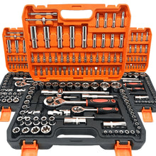 50+3/107pcs Heavy-Duty Socket Wrench And Tool Set with Quick-Release Ratchet, Extension Screwdriver Kit Suitable for Car, Motorcycle, Bicycle, And Home Repair, 1/4" 1/2" 3/8" Drive, Professional Mechanic Tool Kit for Auto Maintenance