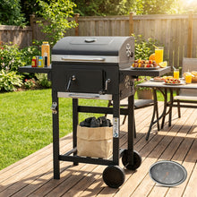 Charcoal Grill with Lid, Grill Grill Cart BBQ Smoker, Grill Cart Charcoal with Wheels, Grill Grate And Thermometer, Small Charcoal Grill Cart, Height-adjustable Grill, Stand Grill for Camping, Garden