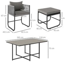 10 Seater Rattan Cube Garden Furniture Set, Rattan Dining Set with Cushions, Outdoor Dining Table and Chairs with 6 Armchairs, 4 Stools, Rectangular Wood Grain Plastic Top Table