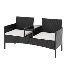 Nordivale 2-Seater Rattan Bistro Set with Built-in Glass Table, Outdoor Garden Love Seat with Cushions & Rain Cover – Black PE Wicker, Beige / Dark Grey / Navy / Light Grey