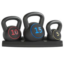 Costoffs 3pcs Kettlebell Weight Set HDPE Kettle Bell Weight Lifting Training with Storage Rack, 5/10/15lb Weights for Home Workout Gym Exercise Fitness Strength Training