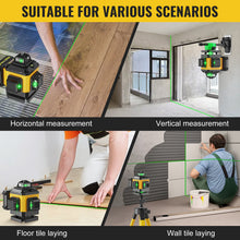 Laser Level 360 Self Leveling, Green Line 4D 16 Lines Laser Leveler Tool Cross Laser with Platform Wall-Mount Bracket Target Plate Carrying Box 2 Batteries Set