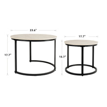 Round Coffee Table Nesting Table Set of 2, Side Table for Living Room, Multi-Functional Side Table, Metal Frame with Wood Sofa Table, Stacking Side Table for Bedroom, Balcony