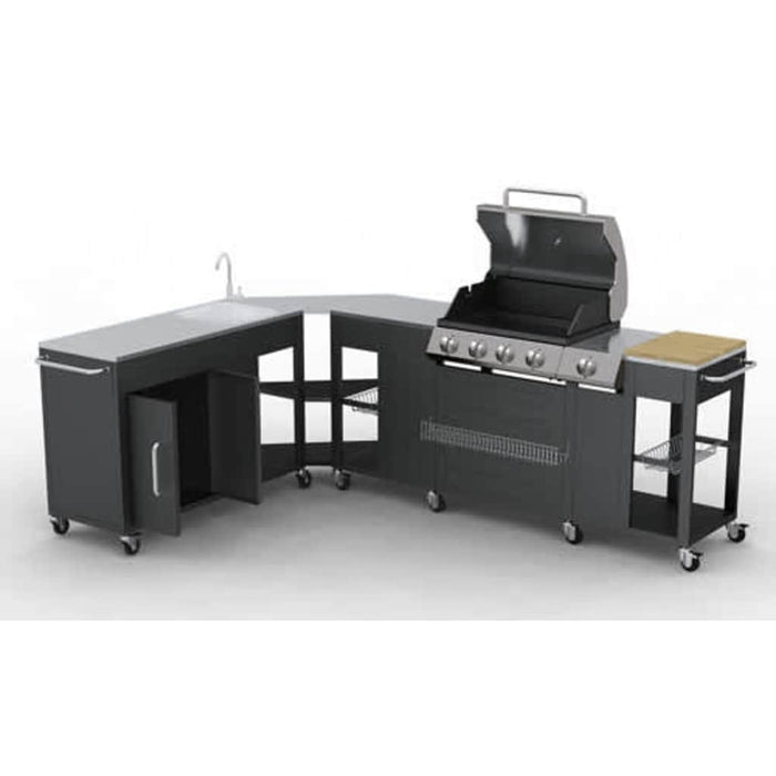 Outdoor Kitchen Barbecue Missouri 4 Burners, Material: Stainless steelDimensions counter with sink: 182 x 52 x 107.5 cm (L x W x H)Dimensions counter with grill: 248 x 55.5 x 112 cm (L x W x H)Number of control buttons: 5Number of wheels: 12Torches: 48 00