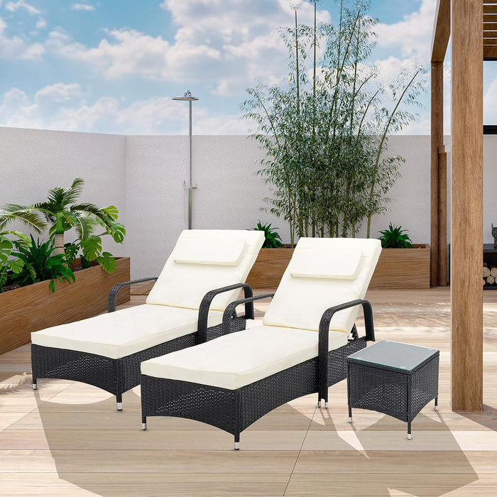 3 Pieces Rattan Sun Lounger Bed Recliner Outdoor Garden Chair & Side Table Set