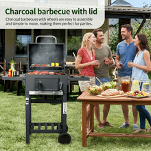 Charcoal Grill with Lid, Grill Grill Cart BBQ Smoker, Grill Cart Charcoal with Wheels, Grill Grate And Thermometer, Small Charcoal Grill Cart, Height-adjustable Grill, Stand Grill for Camping, Garden