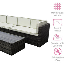 Grey Rattan Garden Corner Sofa Set with Glass Coffee Table for Patio Outdoor Lounge All-weather Furniture Backyard