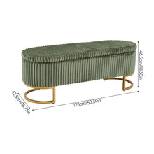 Upholstered Storage Bench with Flip Lid, Corduroy Fabric Padded Ottoman Footrest, Oval-shaped Bedroom End of Bed Bench Stool Footstool, Light Luxury Golden Metal Legs, Perfect for Bedroom, Hallway, Living Room (1pc )