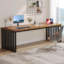 180 cm Office Desk, Desk with Heavy Duty Metal Frame, Workstation Study Desk for Home Office, Brown (Without Chair) (Brown & Black)