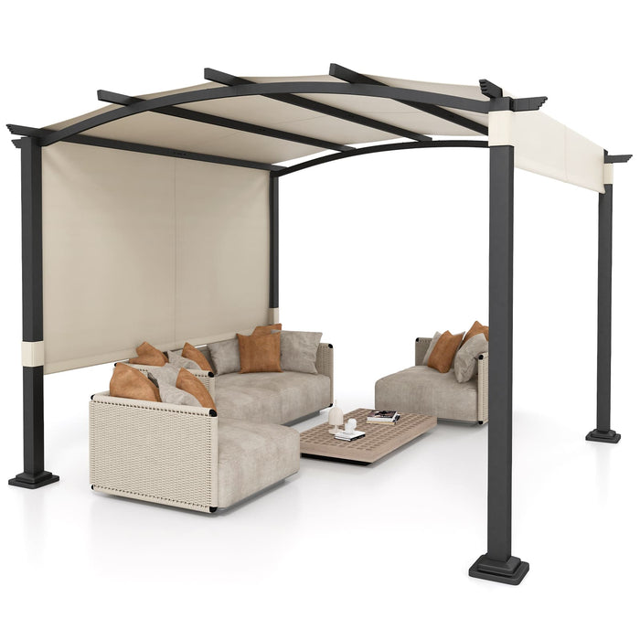 GOFLAME 305 x 305 cm Outdoor Pergola w/Retractable Sunshade Canopy-Beige
