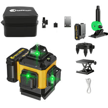 Laser Level 360 Self Leveling, Green Line 4D 16 Lines Laser Leveler Tool Cross Laser with Platform Wall-Mount Bracket Target Plate Carrying Box 2 Batteries Set
