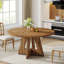 Round Dining Table Suitable for 4 People - 119.38 cm Retro Base & Engineered Wood Tabletop, Multi-Functional Kitchen Table for Dining Room, Conference Desk, Office Desk, Space-Saving for Small Homes, Assembly