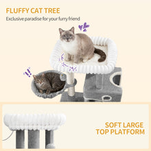 98cm Cat Tree, Cat Tower for Indoor Cats, Multi-Level Cats House Furniture with Scratching Post, 2 Caves, Large Platform, Scratching Ramp, Pompom, Light Grey