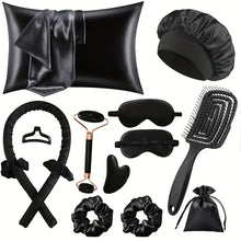 13pcs Sleep Hairstyle Design Tool Set | Curler And Facial Massager, Pillowcase, No Heat Curling Kit, Overnight Curler, Sleeping Eye Mask, Women'S Face Roller Light Beige Care Tools Black/Pink/Purple 3 Colors for Choose