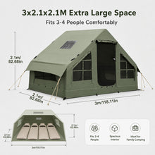 Army Green Outdoor Camping Inflatable Tent Mobile House, 8-10 Person Tents. Extra-Large Space for Comfortable Leisure, Picnics, and Barbecues. Portable, Foldable, and Easy to Store. Features Doors and Windows. Provides Ventilation, Warmth and Comfort