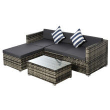 5pcs PE Garden Furniture Set with Cushions, Outdoor Corner Sofa, Patio Sectional Conversation Furniture Sets with Glass Top Coffee Table