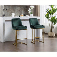 Set of 2 Velvet Bar Stools Without Arms by Wahson, Featuring a Stylish Quilted Backrest, Perfect for Kitchen Counters, Home Bars, Or Restaurants