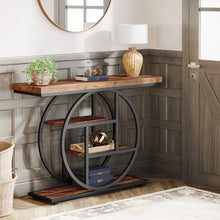 41.3" Console Table, Industrial 4-Tier Sofa Table Entryway Table with Circle Base, Narrow Wood Accent Tables with Storage Shelves for Living Room, Hallway, Foyer, Rustic Brown