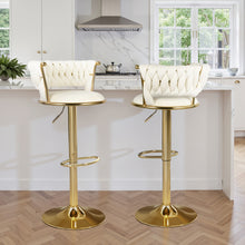 2pcs Modern Swivel Woven Velvet Bar Stools, Stool, 360° Swivel Adjustable Height Bar Stool with Backrests Golden Metal Tall Bar Stools Counter Height for Kitchen Island, for Christmas, Festival, New Year'S Gift