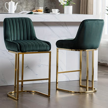 Set of 2 Velvet Bar Stools Without Arms by Wahson, Featuring a Stylish Quilted Backrest, Perfect for Kitchen Counters, Home Bars, Or Restaurants