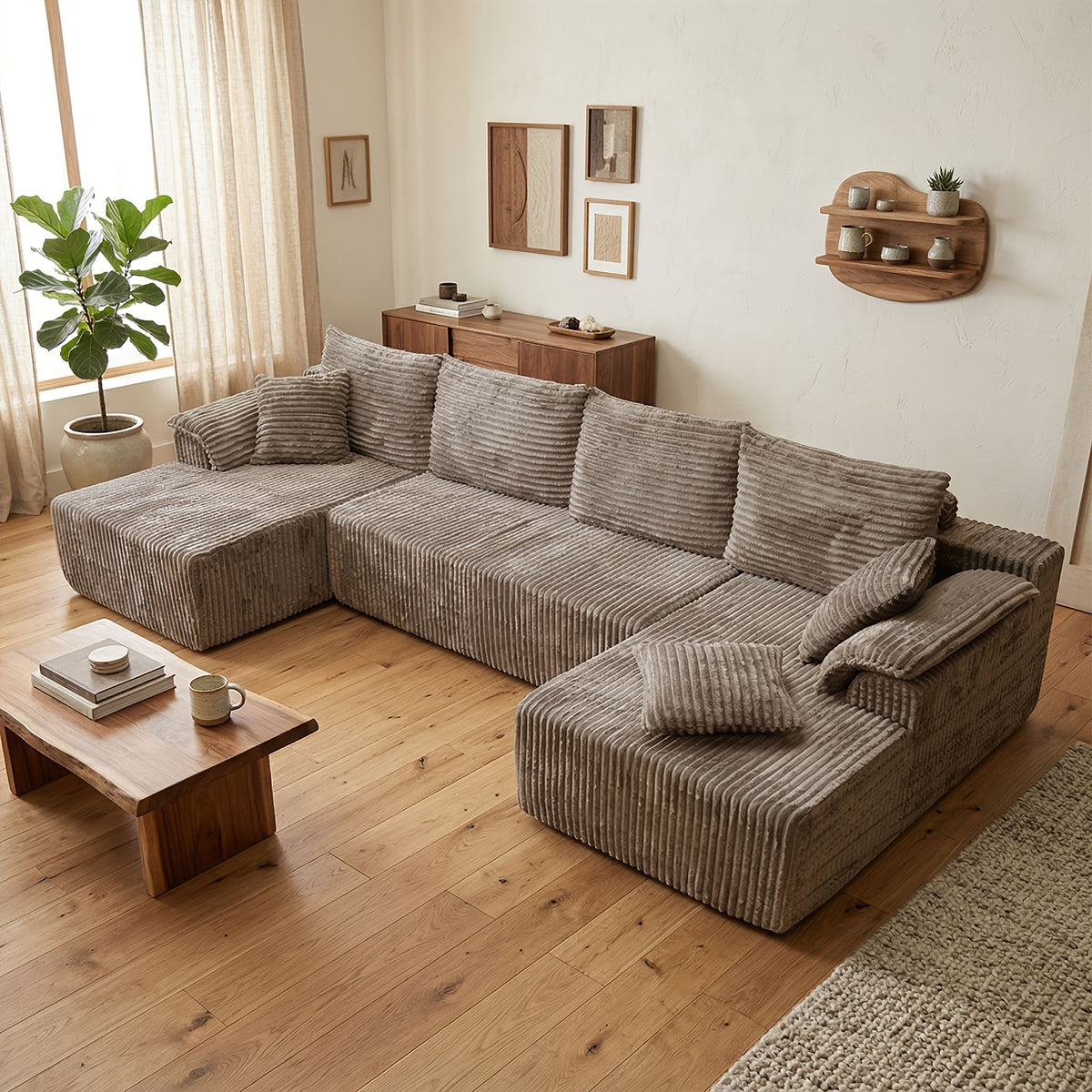 Luxury U-shaped Split Living Room Sofa, Multifunctional Modular Sofa Bed, Oversized Flannel Sofa, Comfortable Lounge Chair, Matching TV Cabinet And Living Room Furniture Set, Home Goods