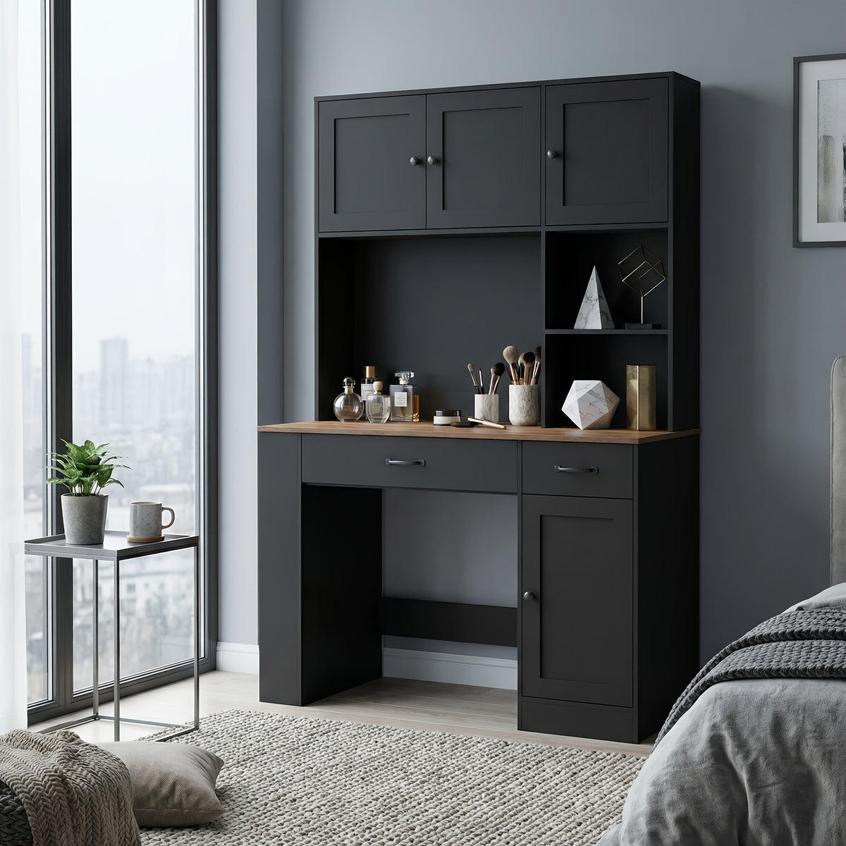 Kealive Modern Computer Desk with Shelves & Drawers - Writing Table Suitable for Home Office, Study Workstation with Spacious Work, -Standing, Assembly for Living Room, Bedroom, Writing Desk