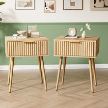 1-Drawer Bedroom Nightstand with Tall Legs, Slatted Particleboard & MDF Bedside Table with Melamine & Vacuum-Formed Finish, 2 Sizes 48×38×60cm/40×30×55cm, 1/2 -Pcs Options, Oak/Walnut Wood Grain for Bedroom