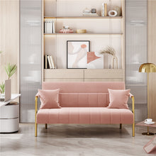 Costoffs Sofa Couch Modern Velvet Sofa Couch, 143cm Small Loveseat with Gold-tone Metal Arms & Legs, Upholstered Design, Includes 2 Pillows, Ideal for Bedroom, Home Office, Studio, Small Spaces, Light Grey/Green/Beige/Black/Pink