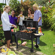 Large Heavy-Duty Cast Iron Outdoor BBQ Grill & Smoker - Commercial-Grade Portable Charcoal Grill with Dual Doors, Foldable Tabletop & Side Tables, Heavy-Duty & Wheels for Backyard, Patio, Camping - No Assembly Required (