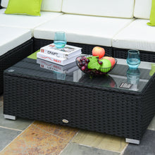 5pcs PE Garden Furniture Set with Cushions, Outdoor Corner Sofa, Patio Sectional Conversation Furniture Sets with Glass Top Coffee Table