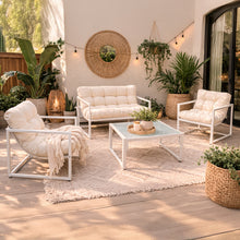 Neo 4 Piece Outdoor Patio Garden Furniture Set Cushions Metal Sofa Loveseat 2 Chairs Glass Coffee Table Balcony Backyard Conservatory