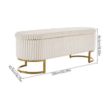 Upholstered Storage Bench with Flip Lid, Corduroy Fabric Padded Ottoman Footrest, Oval-shaped Bedroom End of Bed Bench Stool Footstool, Light Luxury Golden Metal Legs, Perfect for Bedroom, Hallway, Living Room (1pc )