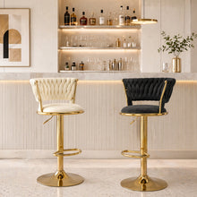 Adjustable Swivel Bar Stool, Modern Velvet Counter Height Bar Chair with Backrest and Footrest, Gold Frame, Perfect for Home Bar, Kitchen Island, Dining, and Commercial Bars