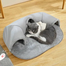 2-in-1 Cat Tunnel, Bed & Playhouse, Soft Fluffy Pet Bed, Cozy Hideout for Small Cats,Rabbits,Guinea Pigs,Hamsters, Anti-Slip Bottom, Zip Detachable for Easy-Clean Design, Durable Pet Toy, M/L Size