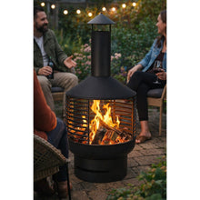 Chiminea Fireplace with Base and Cut-Out Style Chimney – Outdoor Garden Fire Pit Heater