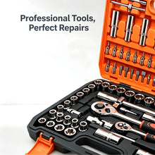 50+3/107pcs Heavy-Duty Socket Wrench And Tool Set with Quick-Release Ratchet, Extension Screwdriver Kit Suitable for Car, Motorcycle, Bicycle, And Home Repair, 1/4" 1/2" 3/8" Drive, Professional Mechanic Tool Kit for Auto Maintenance