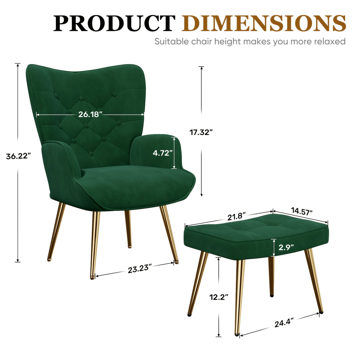 Medieval Modern Style Chairs, Velvet Upholded Armchairs With Metal Legs, Tufted Button Wing Back Side Chairs, High-back Reading Chairs, Comfortable Wide Seats, Suitable For Various Scenarios Such As Bedrooms, Living Roomsdesk Armchairs