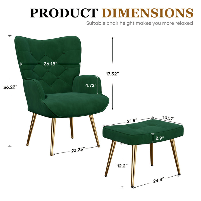 Medieval Modern Style Chairs, Velvet Upholded Armchairs With Metal Legs, Tufted Button Wing Back Side Chairs, High-back Reading Chairs, Comfortable Wide Seats, Suitable For Various Scenarios Such As Bedrooms, Living Roomsdesk Armchairs