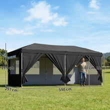3 x 6 m Pop Up Gazebo with 6 Sidewalls, UPF50+ Outdoor Wedding Party Tent Marquee, Adjustable Height Event Shelter with Wheeled Bag, Sandbags & Stakes, Black