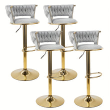 2pcs Modern Swivel Woven Velvet Bar Stools, Stool, 360° Swivel Adjustable Height Bar Stool with Backrests Golden Metal Tall Bar Stools Counter Height for Kitchen Island, for Christmas, Festival, New Year'S Gift