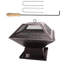 Square Outdoor Fire Pits, Portable Fire Pit with Poker, Grate, Grill and Cover