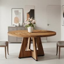 Round Dining Table Suitable for 4 People - 119.38 cm Retro Base & Engineered Wood Tabletop, Multi-Functional Kitchen Table for Dining Room, Conference Desk, Office Desk, Space-Saving for Small Homes, Assembly