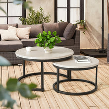Round Coffee Table Nesting Table Set of 2, Side Table for Living Room, Multi-Functional Side Table, Metal Frame with Wood Sofa Table, Stacking Side Table for Bedroom, Balcony
