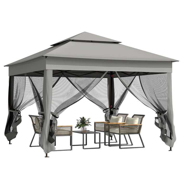 Outsunny Heavy Duty Instant Pop Up Gazebo Tent with Mesh Sidewalls & Doors, UV-Resistant High Quality Canopy, Adjustable Height, Portable Outdoor Shelter for Backyard, Camping, Parties - Easy Setup, Zippered Mesh Walls, Dark Grey (304.8x304.8x228.6cm), Te