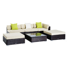 Outsunny 6 PC Sofa Coffee Table Set Sectional Wicker Weave Furniture for Garden Outdoor Conservatory w/ Pillow Cushion